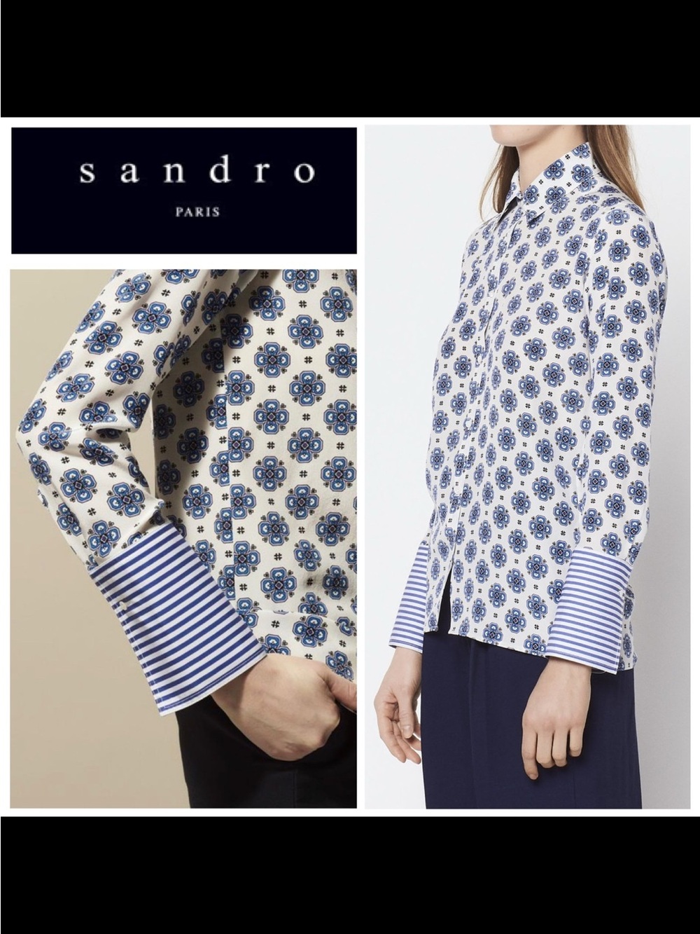 Sandro Paris Silk Mixed Media Blouse